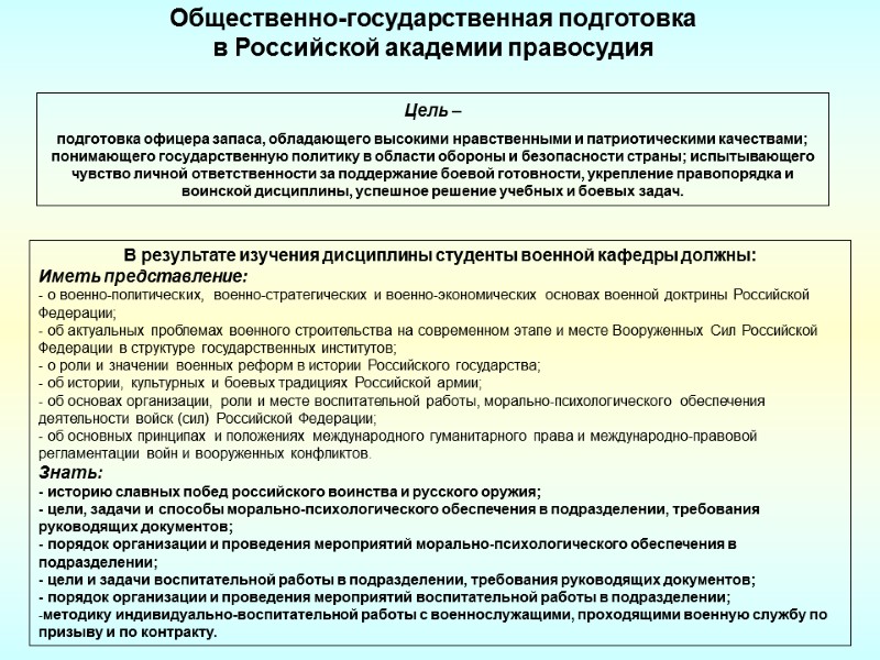 В результате изучения дисциплины студенты военной кафедры должны: Иметь представление: - о военно-политических, военно-стратегических